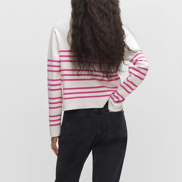 Mango White w/ Fuchsia Stripes Boat-Neck Knitted Sweater/NWT/XXL - Picture 3 of 14